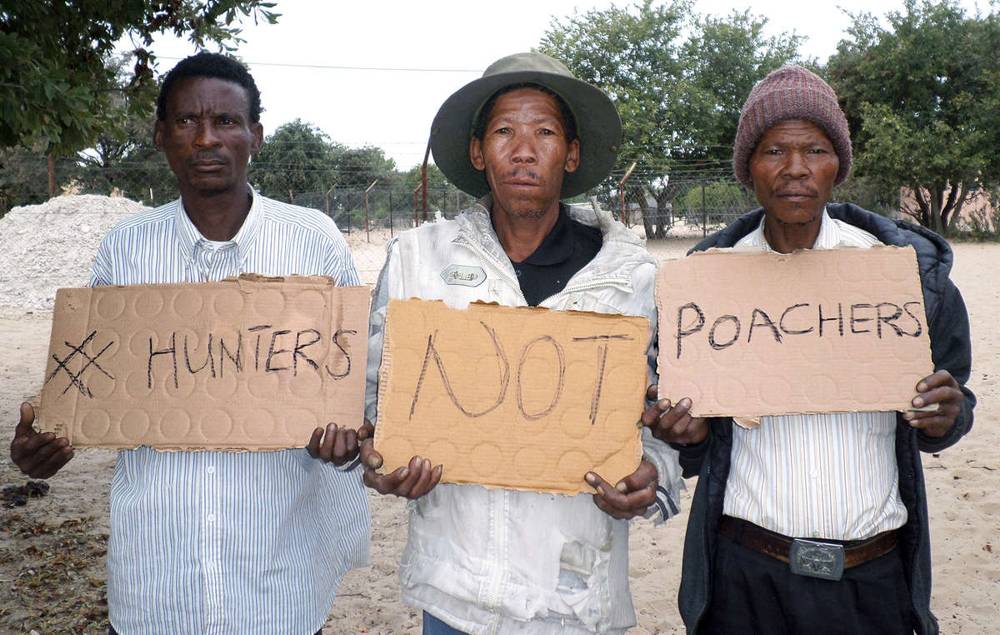 San-hunters protest the 2014 ban on hunting